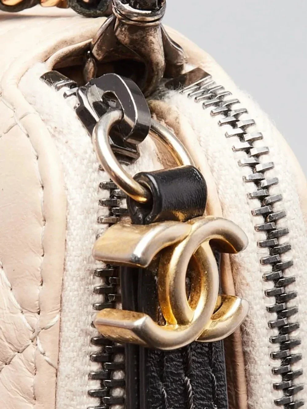 Chanel Beige/Black Quilted Leather Gabrielle Clutch With Chain Bag